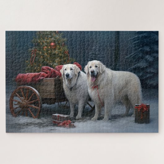 Grote Pyreneeën Sneeuw Slede Kerst Decoratie Legpuzzel (Horizontaal)