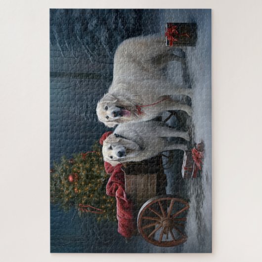 Grote Pyreneeën Sneeuw Slede Kerst Decoratie Legpuzzel (Verticaal)