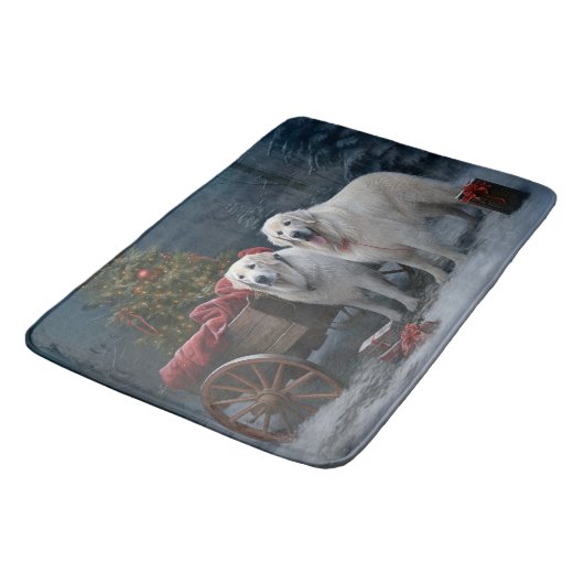 Grote Pyreneeën Snowy Sleigh Kerst Decor Badmat (Gekanteld)