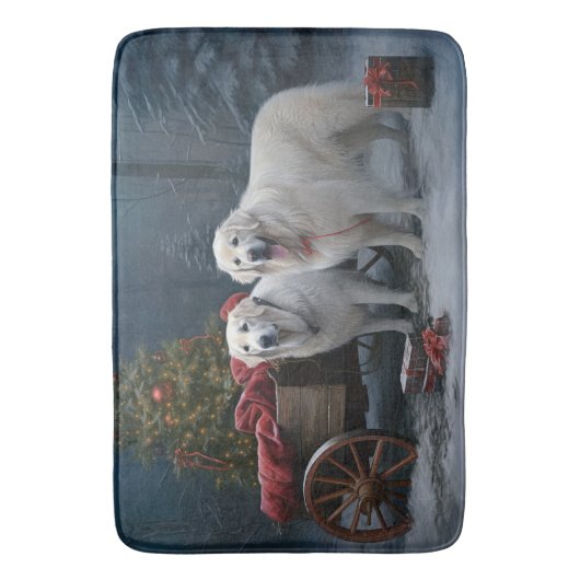 Grote Pyreneeën Snowy Sleigh Kerst Decor Badmat (Voorkant Verticaal)