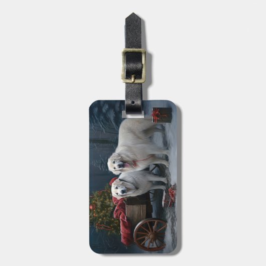 Grote Pyreneeën Snowy Sleigh Kerst Decor Bagagelabel (Voorkant verticaal)