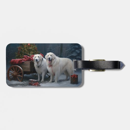 Grote Pyreneeën Snowy Sleigh Kerst Decor Bagagelabel (Achterkant horizontaal)