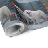 Grote Pyreneeën Snowy Sleigh Kerst Decor Cadeaupapier (Rol Hoek)