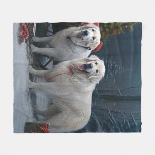 Grote Pyreneeën Snowy Sleigh Kerst Decor Fleece Deken (Voorkant (Horizontaal))