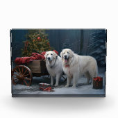 Grote Pyreneeën Snowy Sleigh Kerst Decor Fotoblokken (Voorkant)
