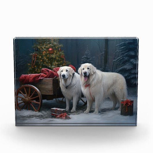Grote Pyreneeën Snowy Sleigh Kerst Decor Fotoblokken (Voorkant)