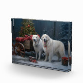 Grote Pyreneeën Snowy Sleigh Kerst Decor Fotoblokken (Rechts)