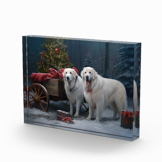 Grote Pyreneeën Snowy Sleigh Kerst Decor Fotoblokken (Rechts)