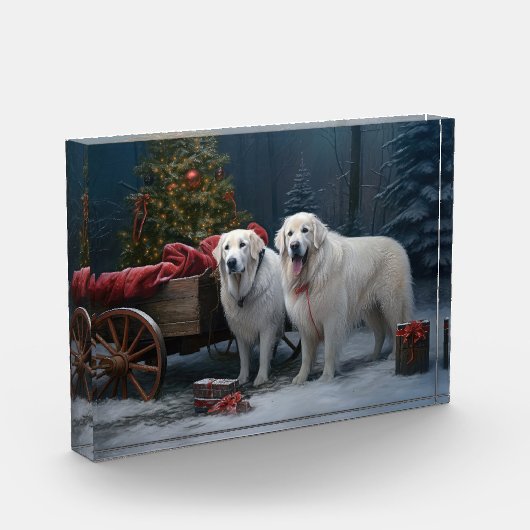 Grote Pyreneeën Snowy Sleigh Kerst Decor Fotoblokken (Links)