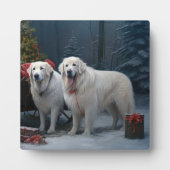 Grote Pyreneeën Snowy Sleigh Kerst Decor Fotoplaat (Voorkant)