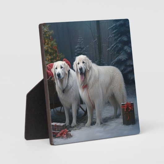 Grote Pyreneeën Snowy Sleigh Kerst Decor Fotoplaat (Voorkant)