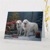 Grote Pyreneeën Snowy Sleigh Kerst Decor Kaart (Gele Bloem)