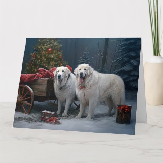 Grote Pyreneeën Snowy Sleigh Kerst Decor Kaart (Voorkant)