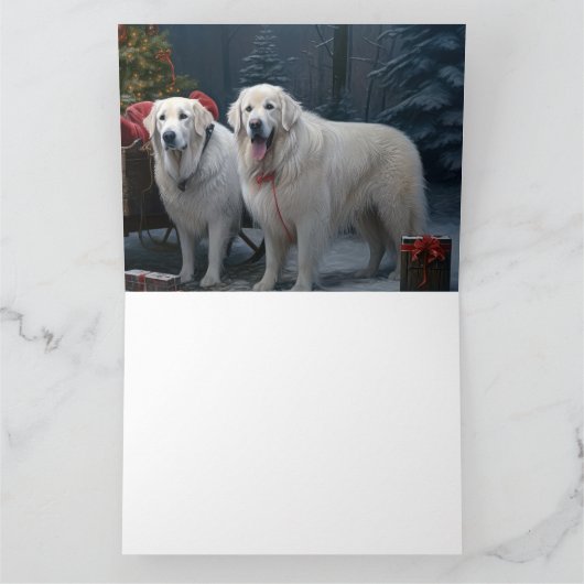 Grote Pyreneeën Snowy Sleigh Kerst Decor Kaart (Binnen)