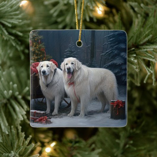 Grote Pyreneeën Snowy Sleigh Kerst Decor Keramisch Ornament (Boom)