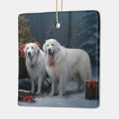 Grote Pyreneeën Snowy Sleigh Kerst Decor Keramisch Ornament (Links)