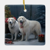 Grote Pyreneeën Snowy Sleigh Kerst Decor Keramisch Ornament (Voorkant)