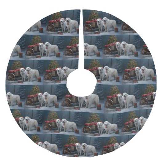 Grote Pyreneeën Snowy Sleigh Kerst Decor Kerstboom Rok (Voorkant)