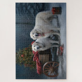 Grote Pyreneeën Snowy Sleigh Kerst Decor Legpuzzel (Verticaal)