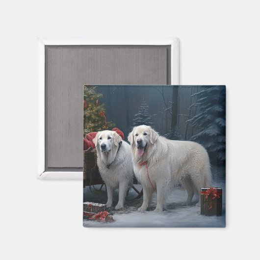 Grote Pyreneeën Snowy Sleigh Kerst Decor Magneet (Voorkant / Achterkant)