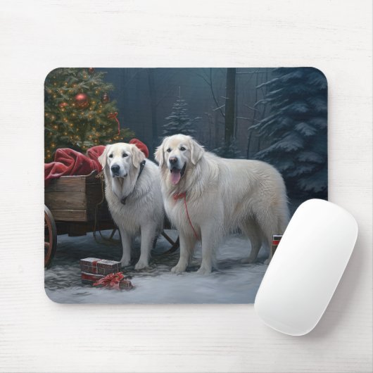 Grote Pyreneeën Snowy Sleigh Kerst Decor Muismat (Met muis)