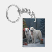 Grote Pyreneeën Snowy Sleigh Kerst Decor Sleutelhanger (Voorkant Links)