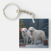 Grote Pyreneeën Snowy Sleigh Kerst Decor Sleutelhanger (Voorkant)