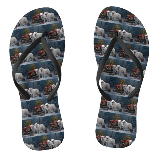 Grote Pyreneeën Snowy Sleigh Kerst Decor Teenslippers (Voetbed)