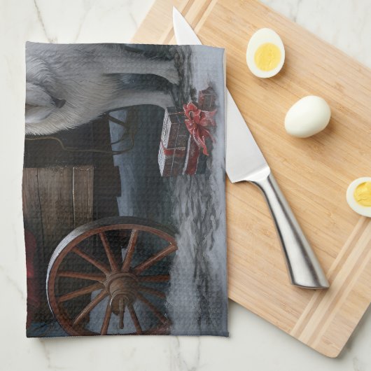 Grote Pyreneeën Snowy Sleigh Kerst Decor Theedoek (Quarter Fold)