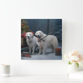 Grote Pyreneeën Snowy Sleigh Kerst Decor Vierkante Klok (Huis)