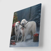 Grote Pyreneeën Snowy Sleigh Kerst Decor Vierkante Klok (Hoek)