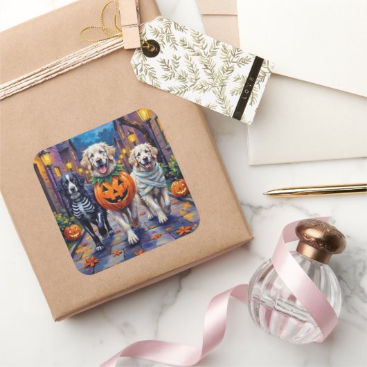 Grote Pyreneeën Trick-or-Treating Halloween Kostuu Vierkante Sticker (Geschenken)