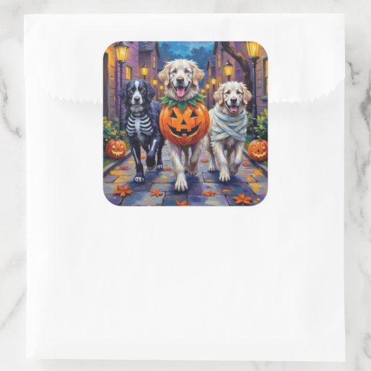 Grote Pyreneeën Trick-or-Treating Halloween Kostuu Vierkante Sticker (Tas)