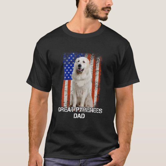 Grote Pyreneeën Vader Dag Amerikaanse vlag T-shirt (Voorkant)