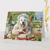 Grote Pyreneeën Vakantie Bakken: Feestelijke Kerst Kaart (Gele Bloem)