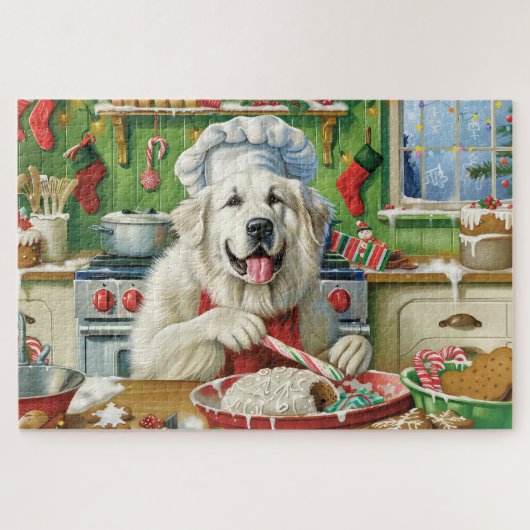 Grote Pyreneeën Vakantie Bakken: Feestelijke Kerst Legpuzzel (Horizontaal)