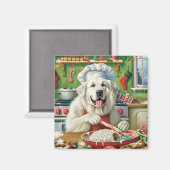 Grote Pyreneeën Vakantie Bakken: Feestelijke Kerst Magneet (Voorkant / Achterkant)