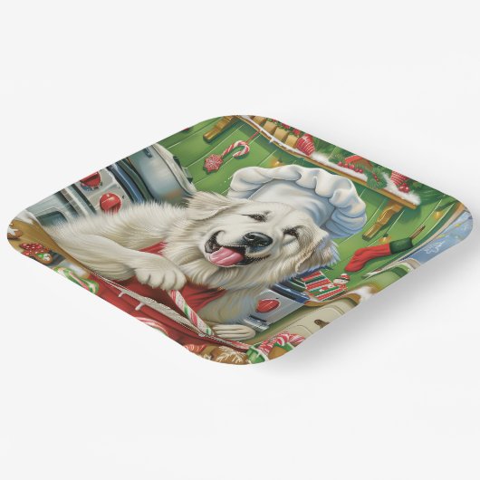 Grote Pyreneeën Vakantie Bakken: Feestelijke Kerst Papieren Bordje (Gebogen)