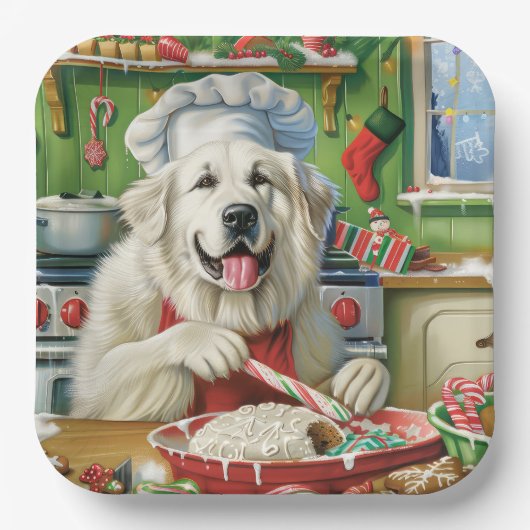 Grote Pyreneeën Vakantie Bakken: Feestelijke Kerst Papieren Bordje (Voorkant)