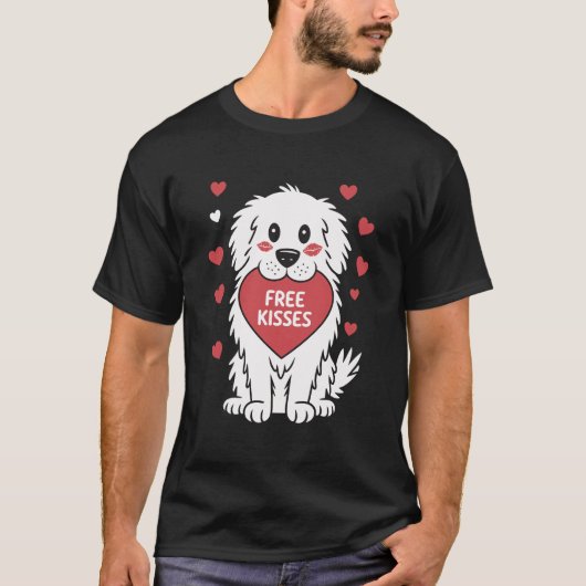 Grote Pyreneeën Valentijnsdag Gratis Kusjes T-shirt (Voorkant)