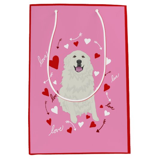 Grote Pyreneeën-Valentijnsdag Medium Cadeauzakje (Voorkant)