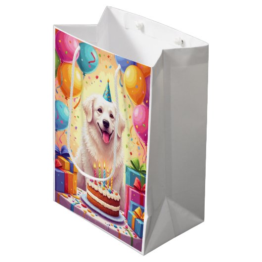 Grote Pyreneeën Verjaardagsfeest Medium Cadeauzakje (Voorkant Gekanteld)