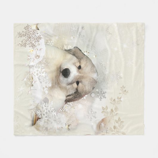 Grote Pyreneeën Waterverf Puppy Fleece Deken (Voorkant (Horizontaal))