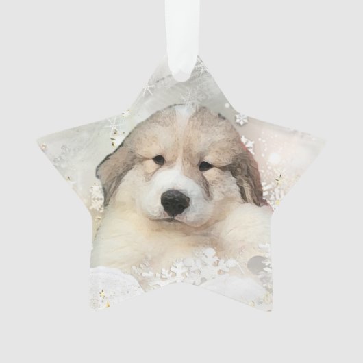 Grote Pyreneeën Waterverf Puppy Holiday Ornament (voorkant)
