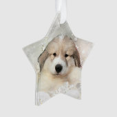 Grote Pyreneeën Waterverf Puppy Holiday Ornament (voorkant)