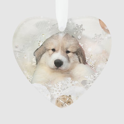 Grote Pyreneeën Waterverf Puppy Holiday Ornament (voorkant)