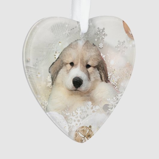 Grote Pyreneeën Waterverf Puppy Holiday Ornament (voorkant)
