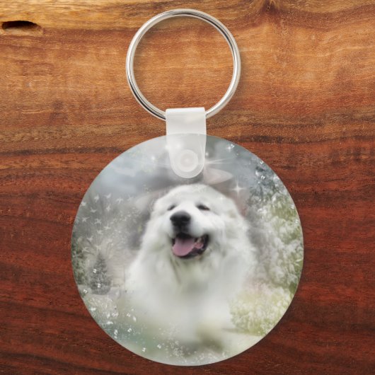 Grote Pyreneeën Winter Scene Sleutelhanger (Voorkant)