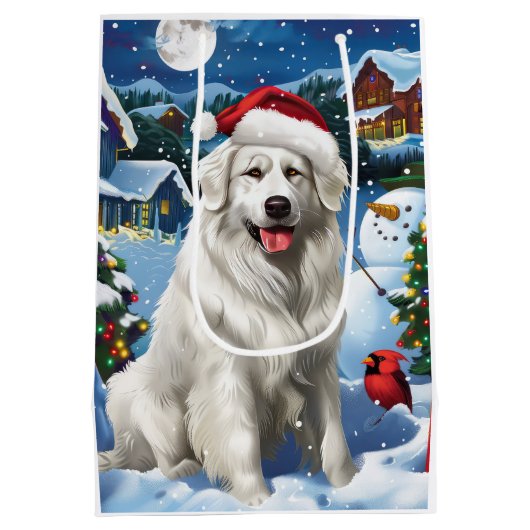 Grote Pyreneeën Winter Wonderland Kerstvreugde Medium Cadeauzakje (Achterkant)