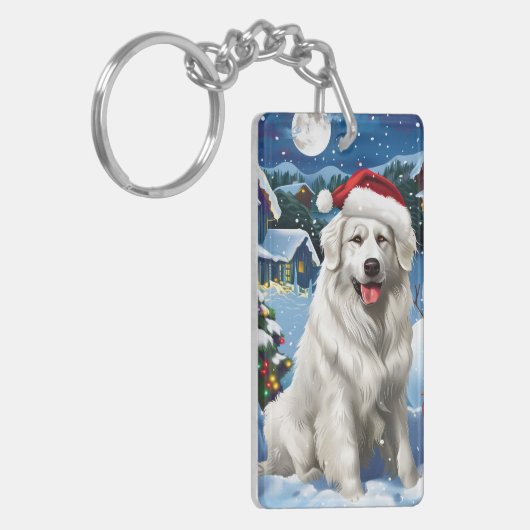 Grote Pyreneeën Winter Wonderland Kerstvreugde Sleutelhanger (Voorkant Links)